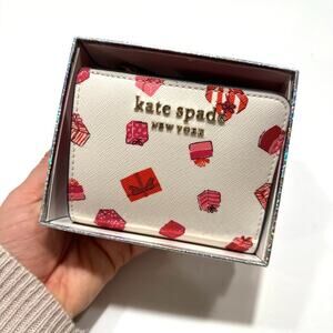 NWT Kate Spade Wallet Folding Off White Red Pink